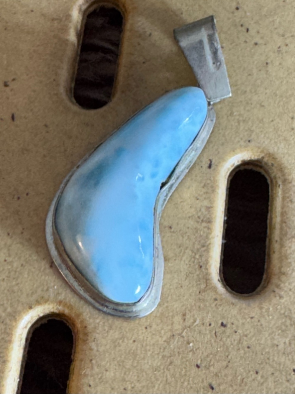 925 Silver sterling pendant Natural larimar sky Blue hand cut Hand made stone